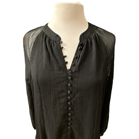 Joie Little Black Dress M Sheer Balloon Sleeves Short Classic Dark Romantic LBD - Picture 4 of 13